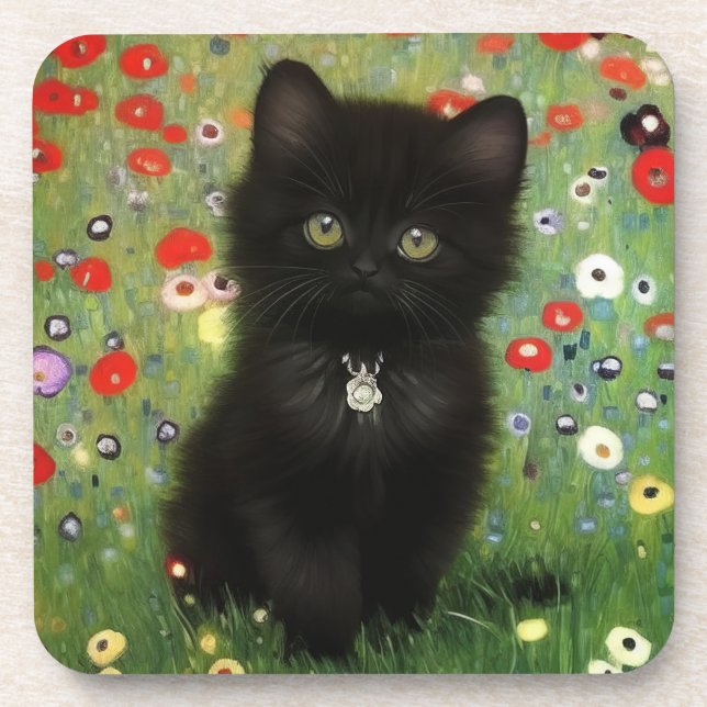 Gustav Klimt Kitten Coaster (Front)