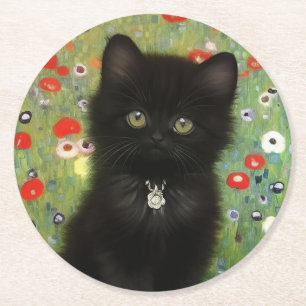 Gustav Klimt Kitten Round Paper Coaster