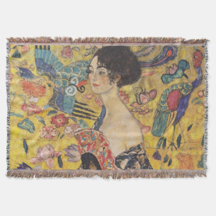 Gustav Klimt Lady with a Fan Art Nouveau Throw Blanket
