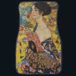 Gustav Klimt Lady With Fan Art Nouveau Painting Car Mat<br><div class="desc">Gustav Klimt Lady With Fan Art Nouveau Painting This half portrait of a beautiful woman shows a yellow background with asiatic ornaments, colourful birds and lotus flowers. The lady wears a dress in the style of a kimono imprinted with motives of a Chinese dragon dress. Beautiful artistic romantic decorative fine...</div>