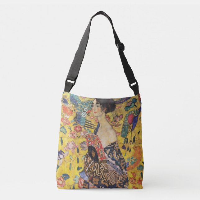 Gustav Klimt Lady With Fan Art Nouveau Painting Crossbody Bag (Front)