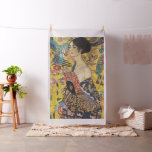 Gustav Klimt Lady With Fan Art Nouveau Painting Fabric<br><div class="desc">Gustav Klimt Lady With Fan Art Nouveau Painting This half portrait of a beautiful woman shows a yellow background with asiatic ornaments, colourful birds and lotus flowers. The lady wears a dress in the style of a kimono imprinted with motives of a Chinese dragon dress. Beautiful artistic romantic decorative fine...</div>
