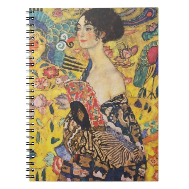 Gustav Klimt Lady With Fan Art Nouveau Painting Notebook (Front)