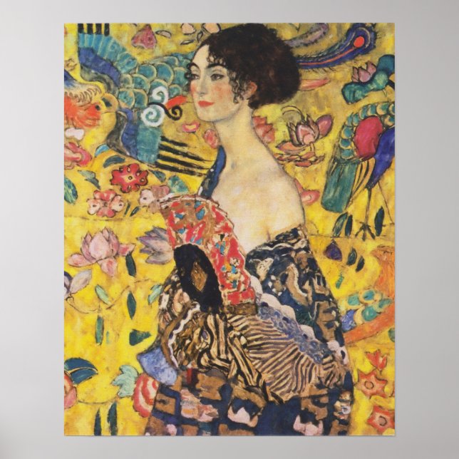 Gustav Klimt Lady With Fan Art Nouveau Painting Poster (Front)