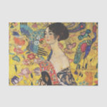 Gustav Klimt Lady With Fan Art Nouveau Painting Tissue Paper<br><div class="desc">Gustav Klimt Lady With Fan Art Nouveau Painting This half portrait of a beautiful woman shows a yellow background with asiatic ornaments, colourful birds and lotus flowers. The lady wears a dress in the style of a kimono imprinted with motives of a Chinese dragon dress. Beautiful artistic romantic decorative fine...</div>