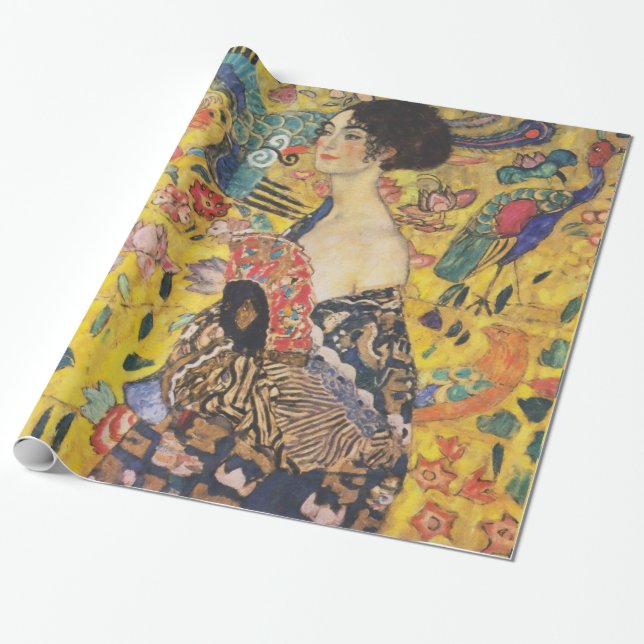 Gustav Klimt Lady With Fan Art Nouveau Painting Wrapping Paper (Unrolled)