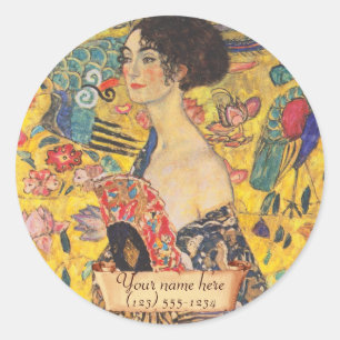 Gustav Klimt "Lady with fan" Bookplate Classic Round Sticker