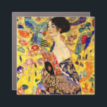 Gustav Klimt Lady with Fan Car Magnet<br><div class="desc">Car Magnet featuring Gustav Klimt’s oil painting Lady with Fan (1918). A woman wearing a blue kimono holds a red fan against a colourful yellow background of flowers and peacocks. A great gift for fans of Japonisme and European art.</div>