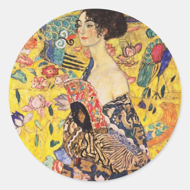 Gustav Klimt Lady With Fan Classic Round Sticker (Front)