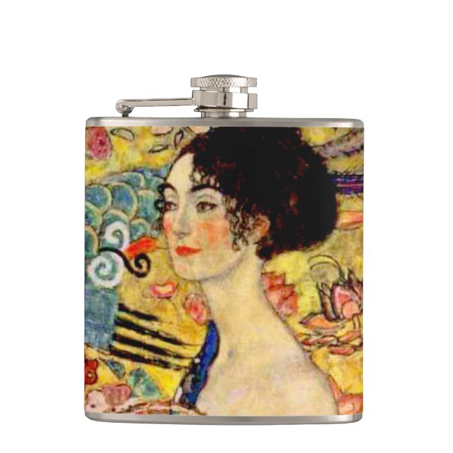 Gustav Klimt Lady with Fan Hip Flask (Front)