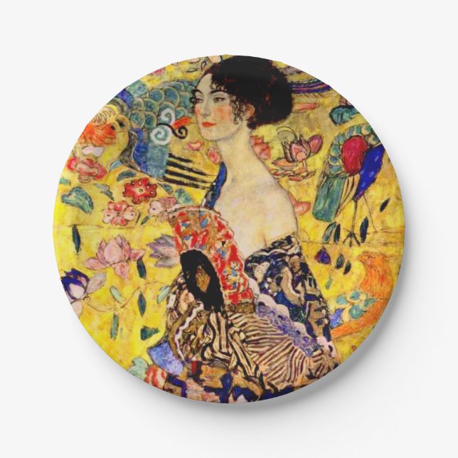 Gustav Klimt Lady with Fan Paper Plate (Front)