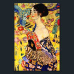 Gustav Klimt Lady with Fan Photo Print<br><div class="desc">Photo Print featuring Gustav Klimt’s oil painting Lady with Fan (1918). A woman wearing a blue kimono holds a red fan against a colourful yellow background of flowers and peacocks. A great gift for fans of Japonisme and European art.</div>