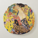 Gustav Klimt Lady With Fan Round Cushion<br><div class="desc">Gustav Klimt Lady With Fan</div>