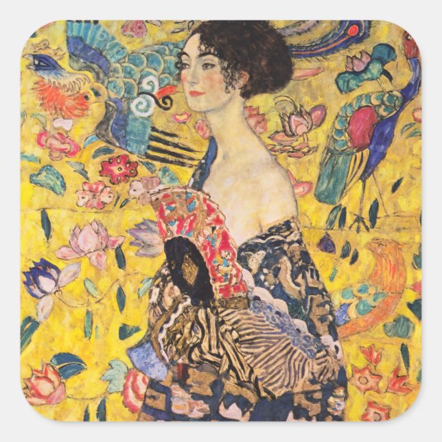 Gustav Klimt - Lady with Fan Square Sticker (Front)