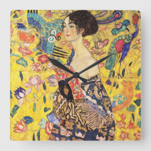 Gustav Klimt "Lady with fan" Square Wall Clock