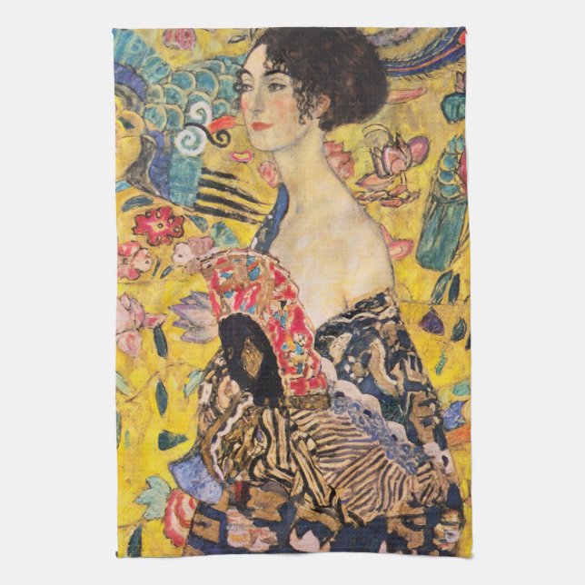 Gustav Klimt - Lady with Fan Tea Towel (Vertical)
