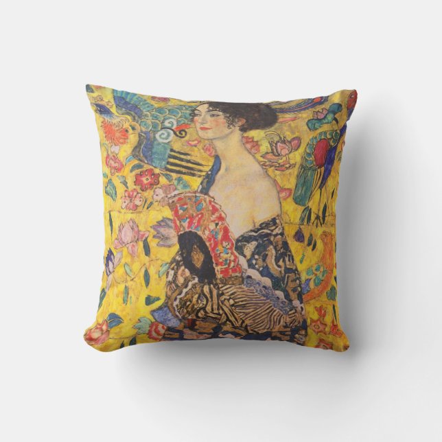 Gustav Klimt Lady with fan Vintage Throw Pillow (Front)