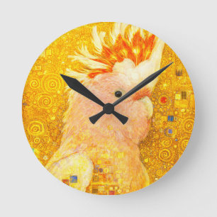 Gustav Klimt Major Mitchell Cockatoo Round Clock