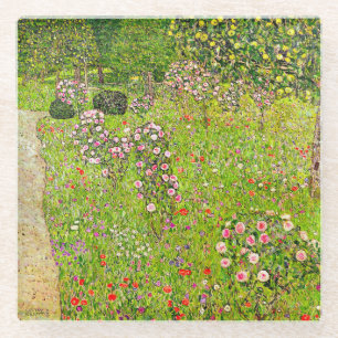 Gustav Klimt Orchard with Roses Glass Coaster