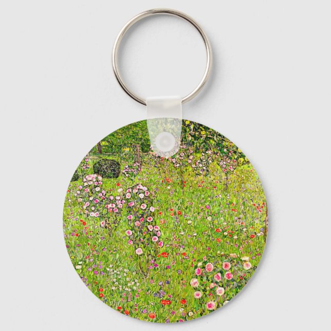 Gustav Klimt Orchard with Roses Key Ring (Front)