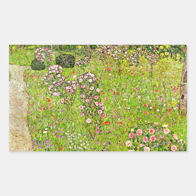 Gustav Klimt Orchard with Roses Rectangular Sticker (Front)