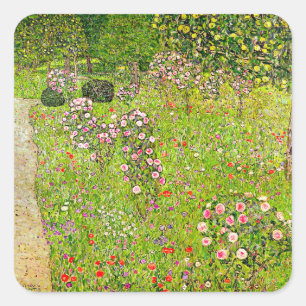 Gustav Klimt Orchard with Roses Square Sticker