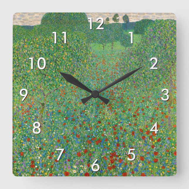 Gustav Klimt - Poppy Field Square Wall Clock (Front)