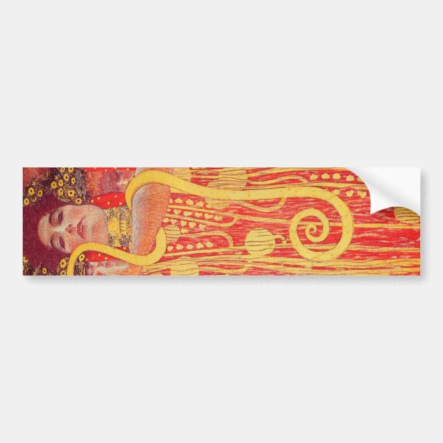 Gustav Klimt Red Woman Gold Snake Painting Bumper Sticker (Front)