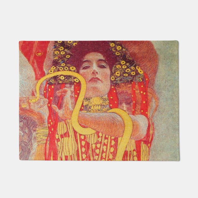 Gustav Klimt Red Woman Gold Snake Painting Doormat (Front)