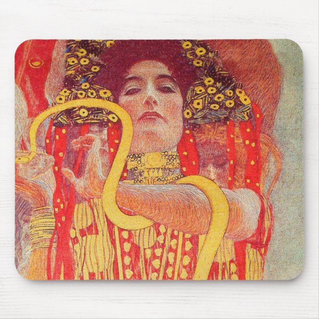 Gustav Klimt Red Woman Gold Snake Painting Mouse Pad (Front)