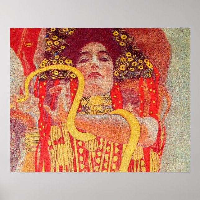 Gustav Klimt Red Woman Gold Snake Painting Poster (Front)