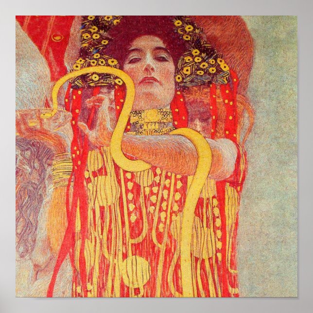 Gustav Klimt Red Woman Gold Snake Painting Poster (Front)
