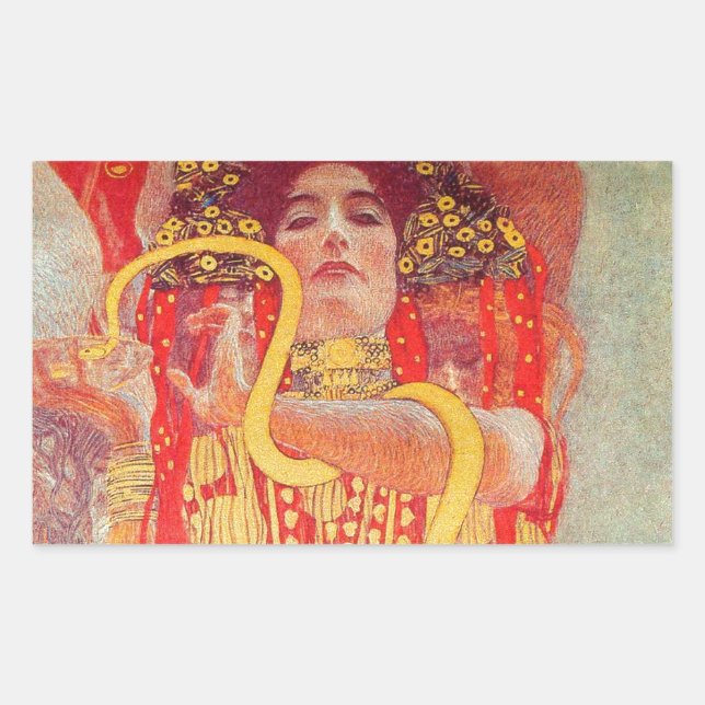 Gustav Klimt Red Woman Gold Snake Painting Rectangular Sticker (Front)