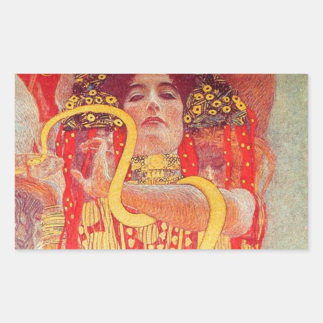 Gustav Klimt Red Woman Gold Snake Painting Rectangular Sticker (Front)