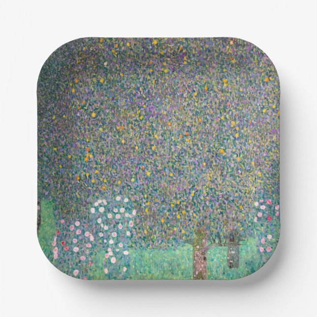 Gustav Klimt - Rosebushes under the Trees Paper Plate (Front)