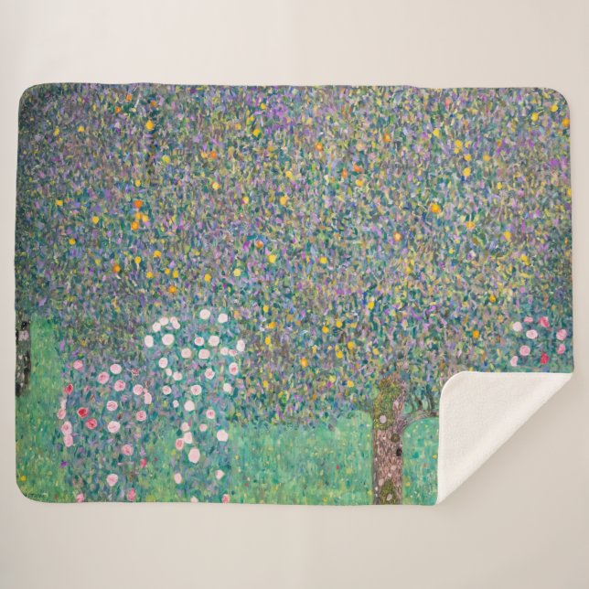 Gustav Klimt - Rosebushes under the Trees Sherpa Blanket (Front (Horizontal))