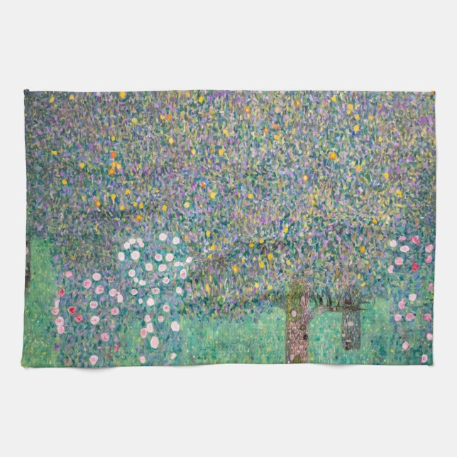 Gustav Klimt - Rosebushes under the Trees Tea Towel (Horizontal)