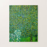 Gustav Klimt Roses Under The Pear Tree Puzzle<br><div class="desc">Gustav Klimt Roses Under The Pear Tree puzzle. Oil on canvas from 1905. A beautiful painting from Austrian artist Gustav Klimt. One of Klimt’s gorgeous landscapes which blended impressionist and art nouveau tendencies, this work combines Klimt’s love of flowers and fruit trees with vibrant greens and yellows. A great art...</div>