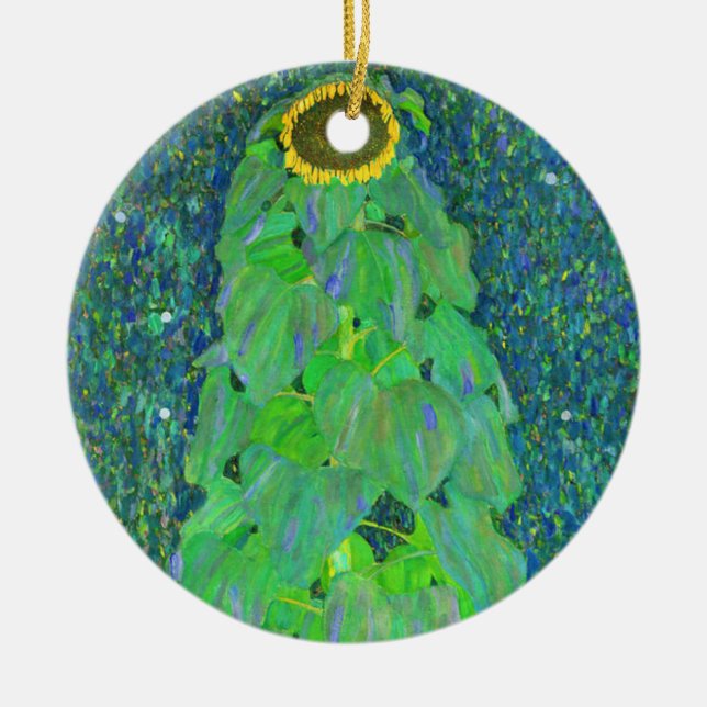 Gustav Klimt Sunflower Ceramic Tree Decoration (Front)