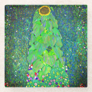 Gustav Klimt Sunflower Glass Coaster