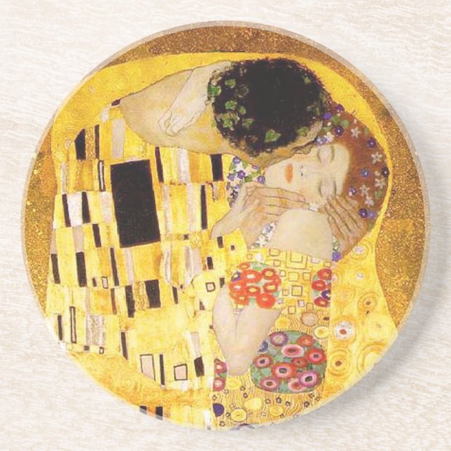 Gustav Klimt The Kiss Classic Painting Coaster (Front)