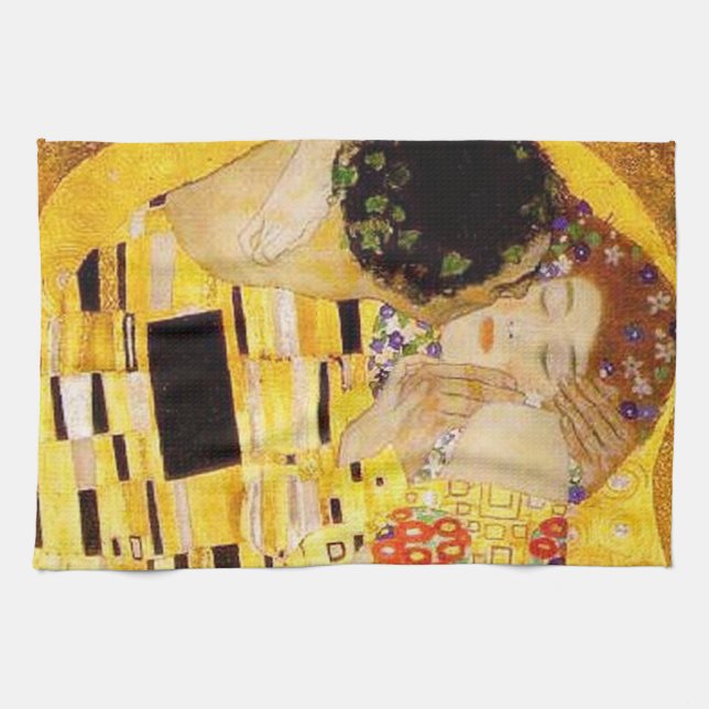 Gustav Klimt The Kiss Classic Painting Tea Towel (Horizontal)