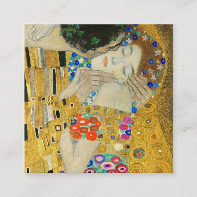 Gustav Klimt The Kiss Faces Detail Painting Square Business Card (Front)