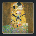 Gustav Klimt The Kiss Vintage Art Nouveau Painting Square Wall Clock<br><div class="desc">Gustav Klimt The Kiss Vintage Art Nouveau Painting The Kiss (In German: Der Kuss) was painted by the Austrian Symbolist painter Gustav Klimt between 1907 and 1908, the highpoint of his Golden Period, when he painted a number of works in a similar gilded style. The painting is widely considered a...</div>