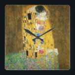 Gustav Klimt The Kiss Vintage Art Nouveau Painting Square Wall Clock<br><div class="desc">Gustav Klimt The Kiss Vintage Art Nouveau Painting The Kiss (In German: Der Kuss) was painted by the Austrian Symbolist painter Gustav Klimt between 1907 and 1908, the highpoint of his Golden Period, when he painted a number of works in a similar gilded style. The painting is widely considered a...</div>