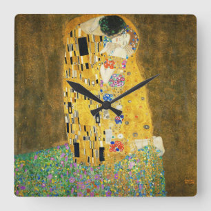 Gustav Klimt The Kiss Vintage Art Nouveau Painting Square Wall Clock