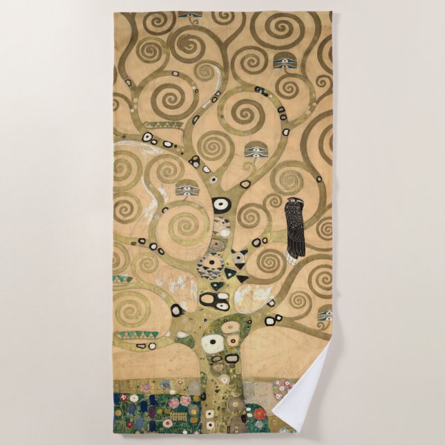 Gustav Klimt - The Tree of Life, Stoclet Frieze Beach Towel (Front)