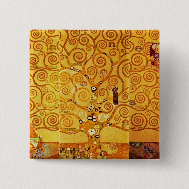 Gustav Klimt Tree of Life: Art Nouveau Symbolist 15 Cm Square Badge (Front)