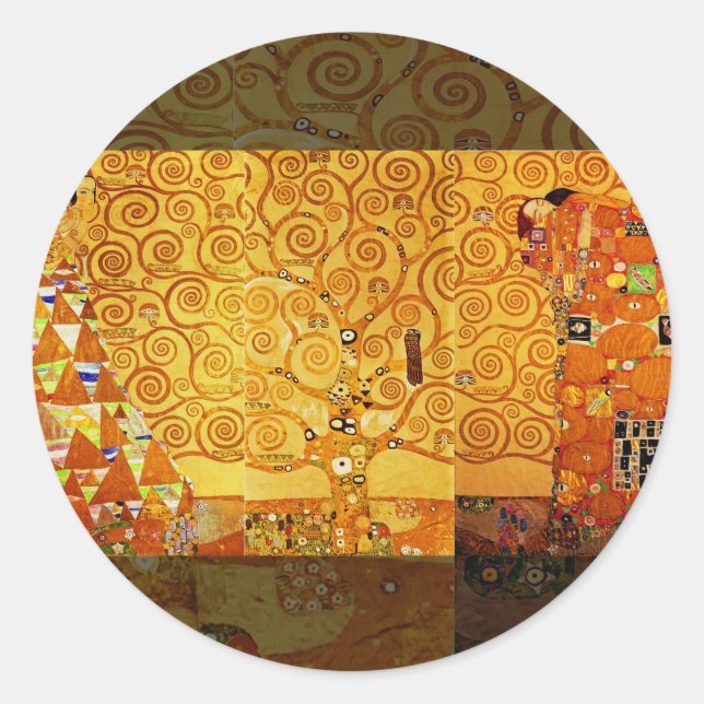 Gustav Klimt Tree of Life: Art Nouveau Symbolist Classic Round Sticker (Front)