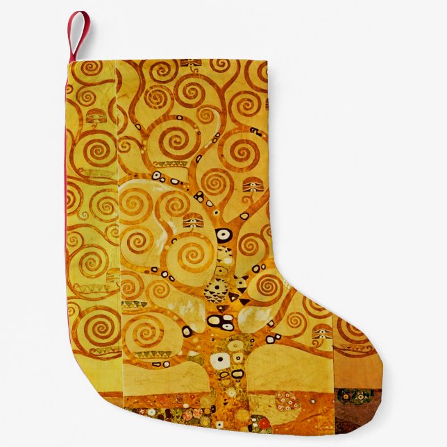 Gustav Klimt Tree of Life: Art Nouveau Symbolist Small Christmas Stocking (Front)
